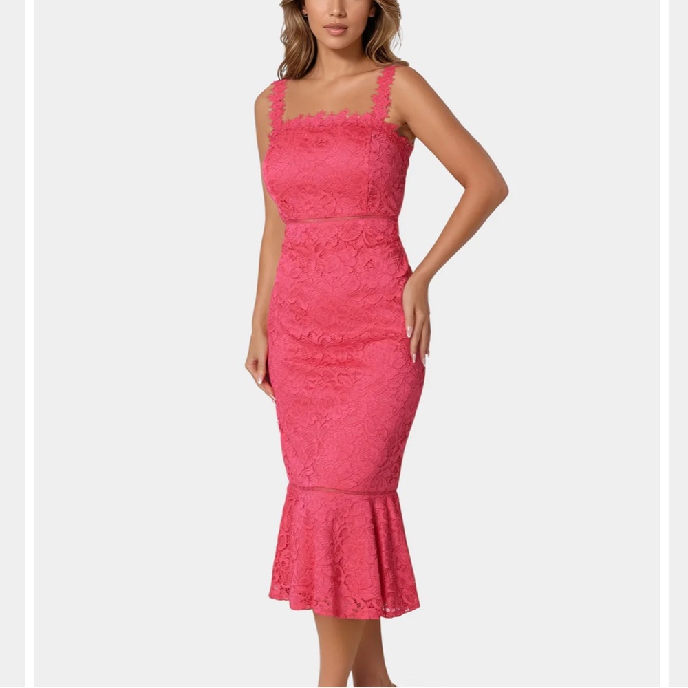 Bebe Pink Lace Midi Dress